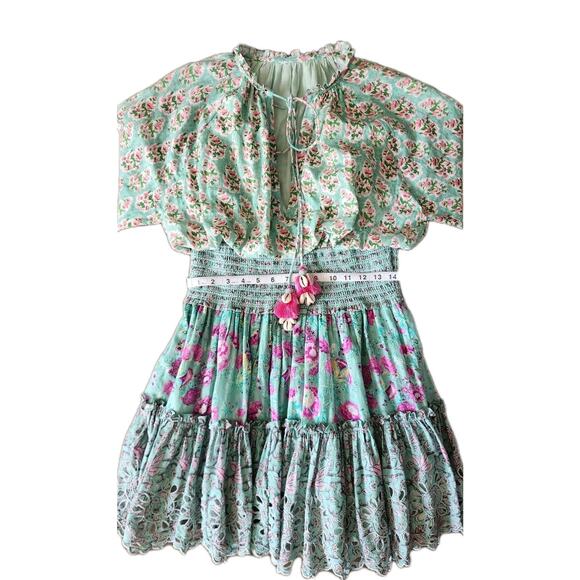 Hemant & Nandita Hera Long Sleeve Floral Mini Dress In Mint Macaron Size M - Picture 11 of 12